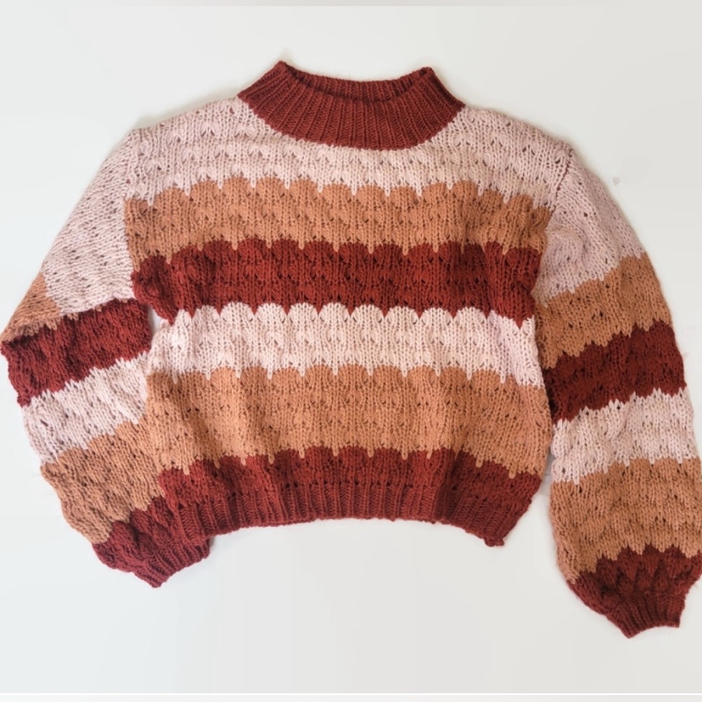 Altar’s state Red and Pink Cowl Neck Sweater with Chunky Knit